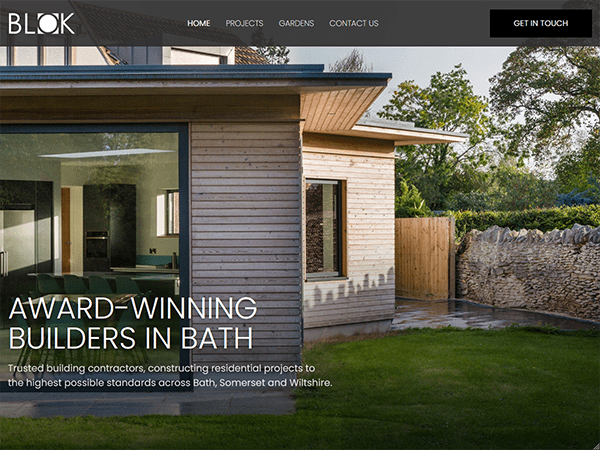 Sito web personalizzato progettato per un costruttore edile di Bath - blokbuilding.co.uk