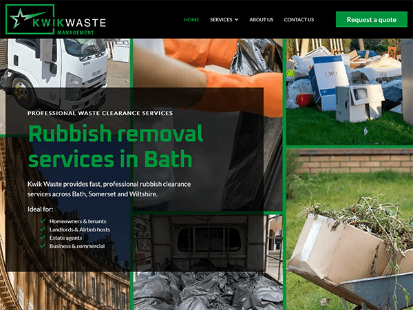 Sito web su misura per un servizio di smaltimento rifiuti - kwikwaste.uk